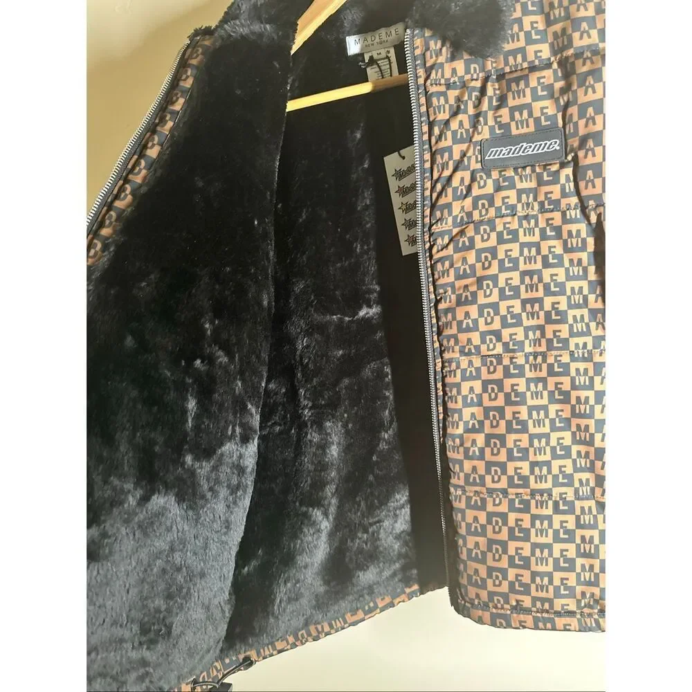 MadeMe Faux Fur Collar Puffer Jacket Brown and Black Size Medium New